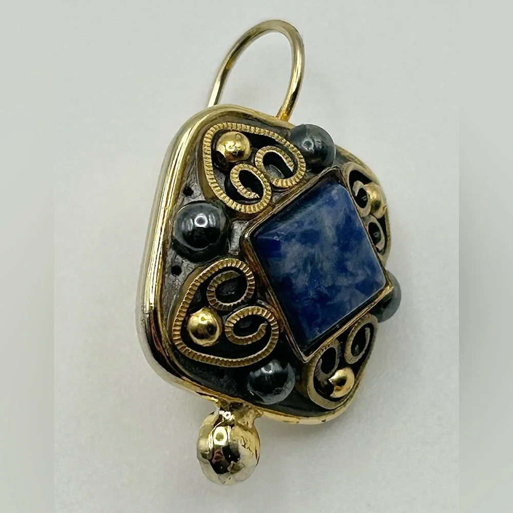 Michal Golan Blue Sodalite Gold Tone Pierced Earrings - Picture 5 of 8